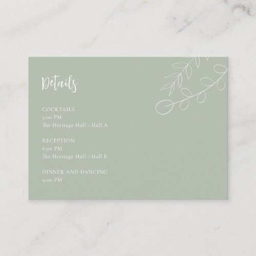 Sage Green Wedding Details Reception Information Enclosure Card