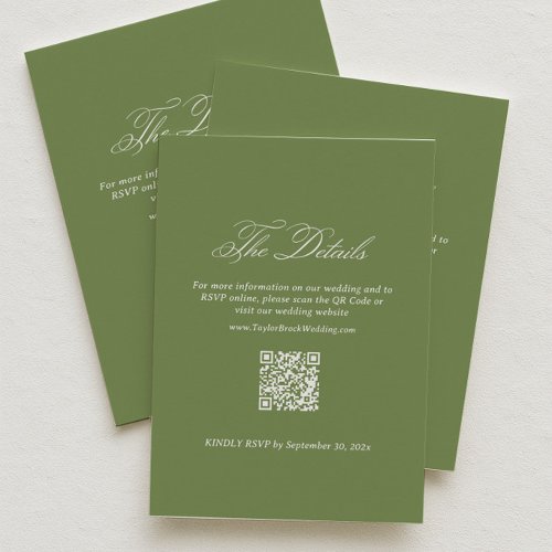 Sage Green Wedding Details RSVP Qr Code Enclosure Card