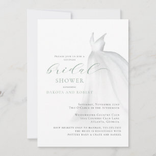 Sage Green Wedding Dress Couples Bridal Shower Invitation