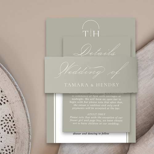 Sage Green Wedding Elegant Calligraphy Invitation Belly Band