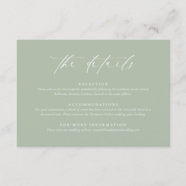 Sage Green Wedding Enclosure Card (Front)