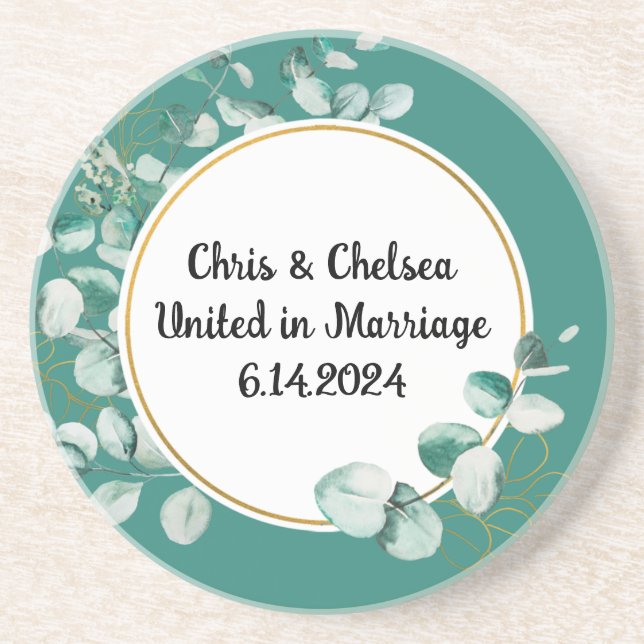 Sage Green Wedding / Event Sandstone Coaster (Front)