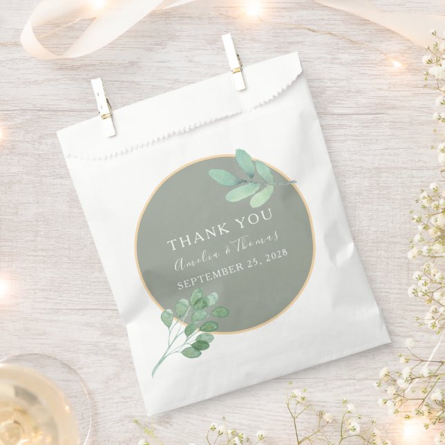Sage Green Wedding Favor Bag with Greenery (Clipped)
