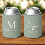 Sage Green Wedding Favor Monogram Name Heart Can Cooler<br><div class="desc">Add a personal and elegant touch to your wedding with our Sage Green Monogram Name Heart can cooler. Made from high-quality neoprene, this stylish favor keeps drinks cold and hands dry while featuring a beautiful heart design with the couple's initials. The soft sage green color brings a serene and romantic...</div>