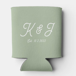 Sage Green Wedding Favor Monogrammed Can Cooler