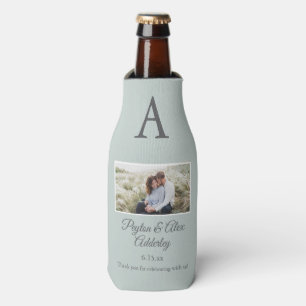 Sage Green Wedding Favor Photo Bottle Cooler