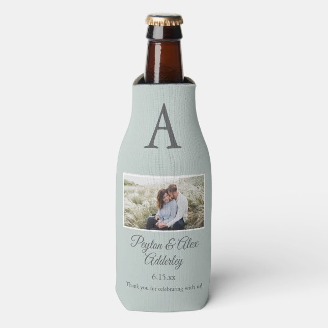 Sage Green Wedding Favor Photo Bottle Cooler  (Bottle Front)