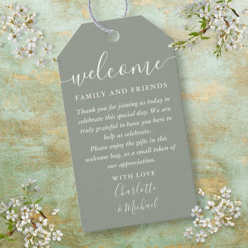 Sage Green Wedding Favor Welcome Basket Bag Gift Tags