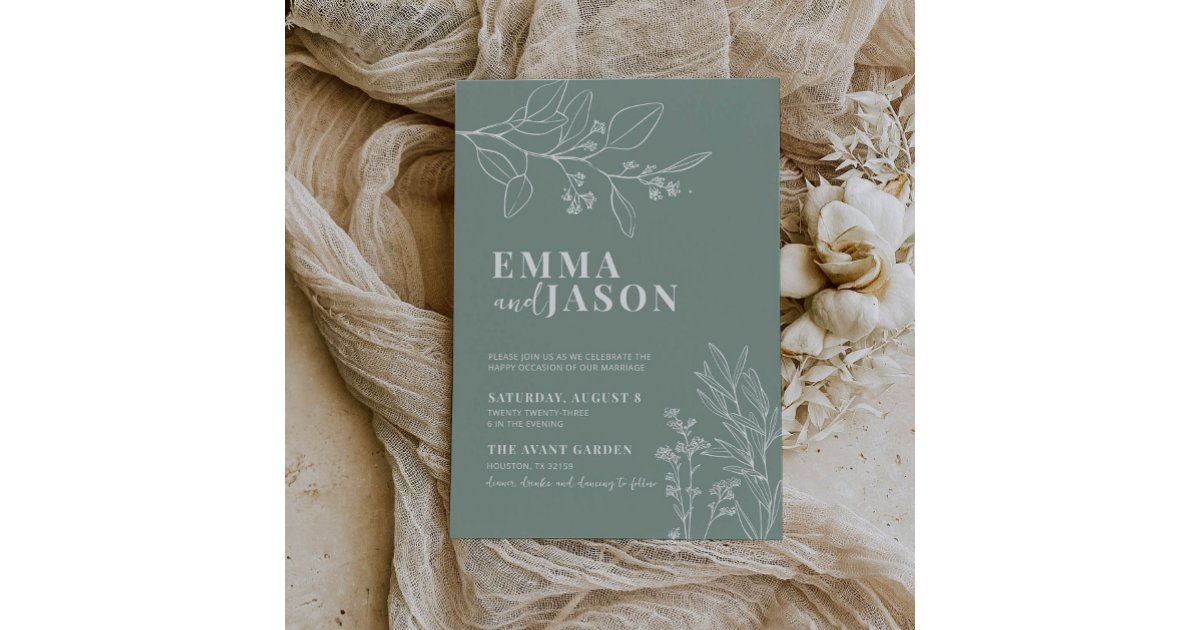 Sage Green Wedding Floral Invitation | Zazzle