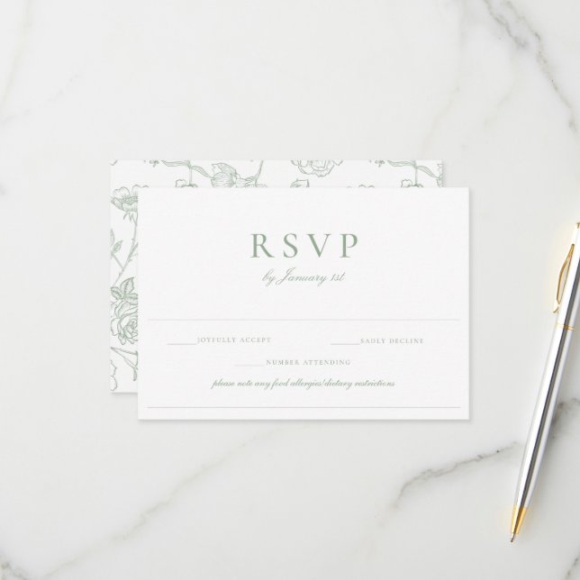 Sage Green Wedding Food Allergy Diet Restriction RSVP Card (Front/Back In Situ)