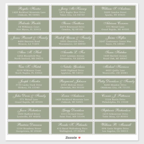 Sage Green wedding guest address labels sticker