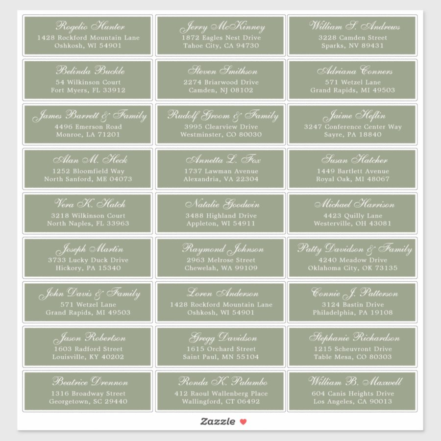 Sage Green wedding guest address labels sticker 