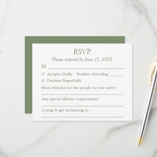 Sage Green Wedding Guest Choices RSVP Card