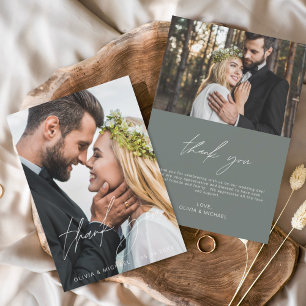 Sage Green Wedding Handwritten Thank You 2 Photos  Card