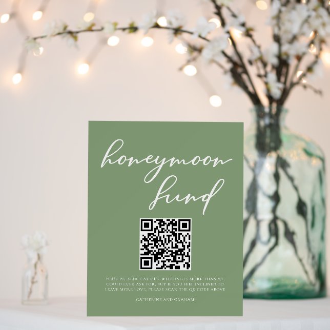 Sage Green Wedding Honeymoon Fund Wedding QR Code Foam Board (In Situ (Wedding))