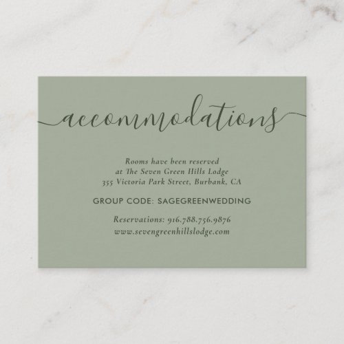 Sage Green Wedding Hotel Accommodation Cards