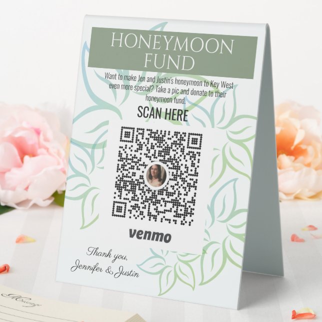 Sage Green Wedding Ideas Set Up Honeymoon Fund Table Tent (In SItu (Wedding))