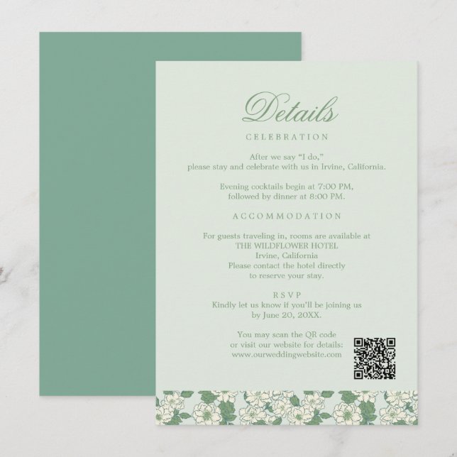 Sage Green Wedding Information Card (Front/Back)