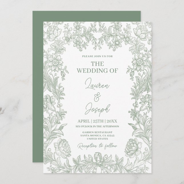 Sage Green Wedding Invitation (Front/Back)