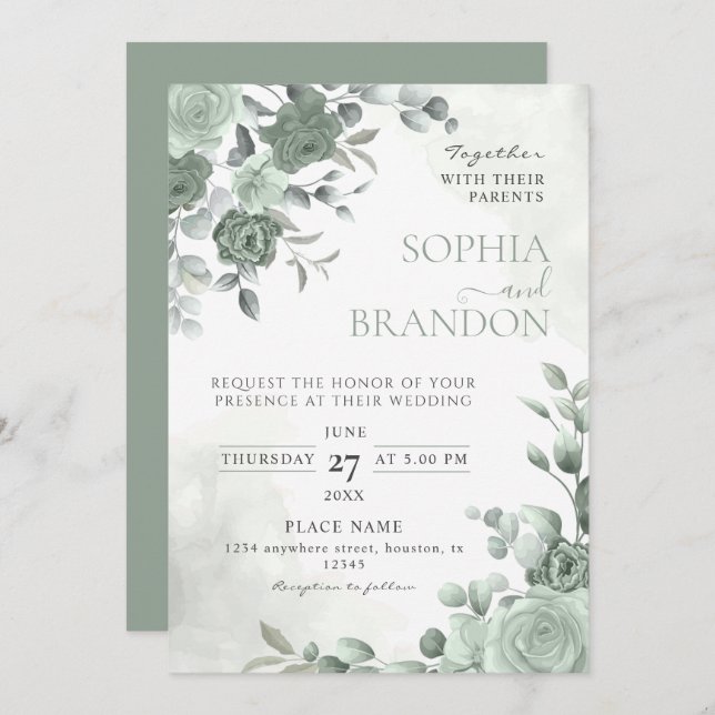 Sage Green Wedding Invitation (Front/Back)