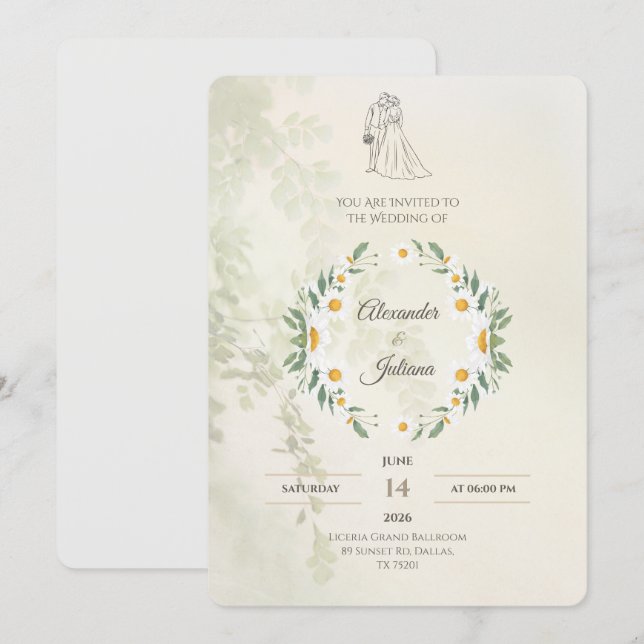 Sage Green Wedding Invitation | Elegant Modern (Front/Back)