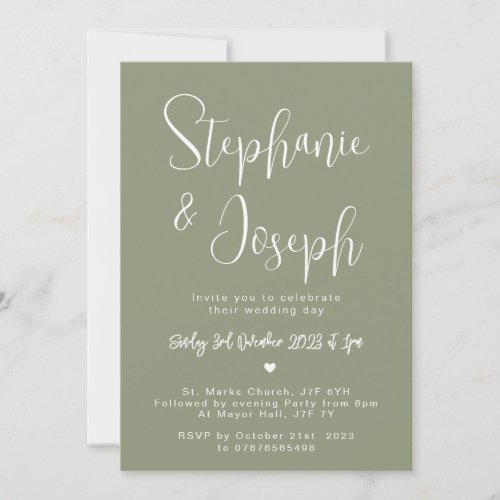 Sage green wedding invitation elegant script font invitation