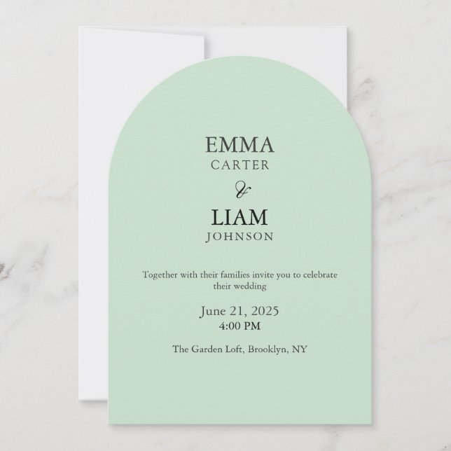 Sage Green Wedding Invitation Minimal Elegant (Front)