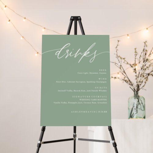 Sage Green Wedding Large Drinks Bar Menu Foam Board