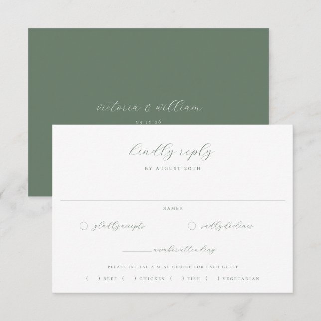 Sage Green Wedding Meal Choice RSVP Card (Front/Back)