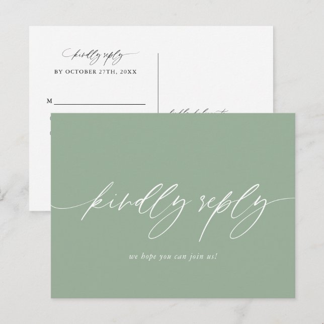 Sage Green Wedding Menu Choice RSVP Postcard (Front/Back)