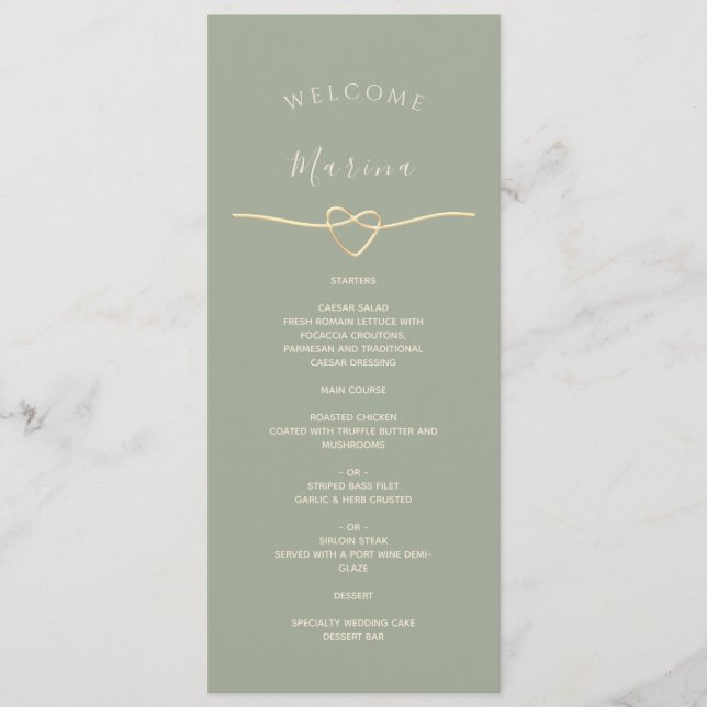 Sage Green Wedding Menu with Guest Name (Front)