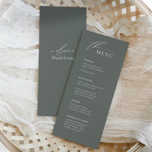 Sage Green Wedding Menu with Guest Name and Script