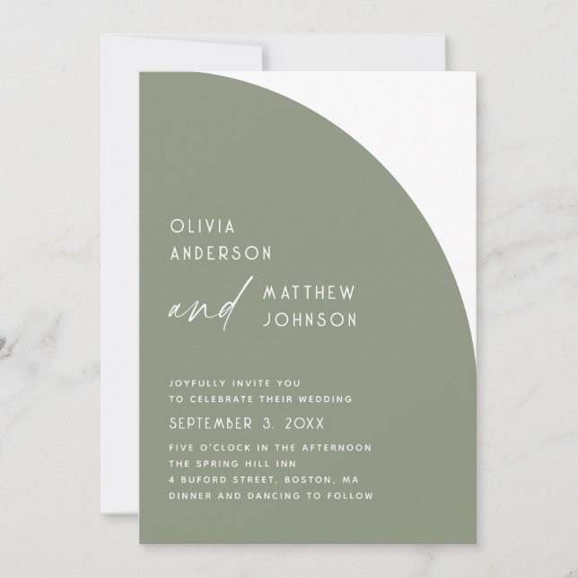 Sage Green Wedding | Minimalist Contemporary Arch Invitation (Front)