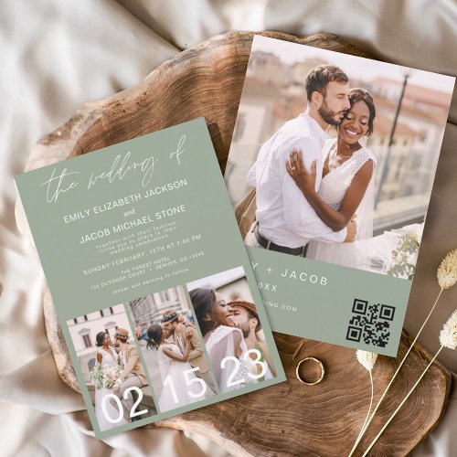 Sage Green Wedding Minimalist QR code Invitation