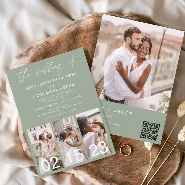 Sage Green Wedding Minimalist QR code Invitation (Creator Uploaded)