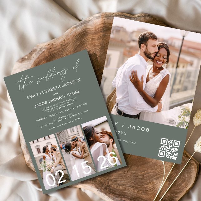 Sage Green Wedding Minimalist QR code Invitation (Creator Uploaded)