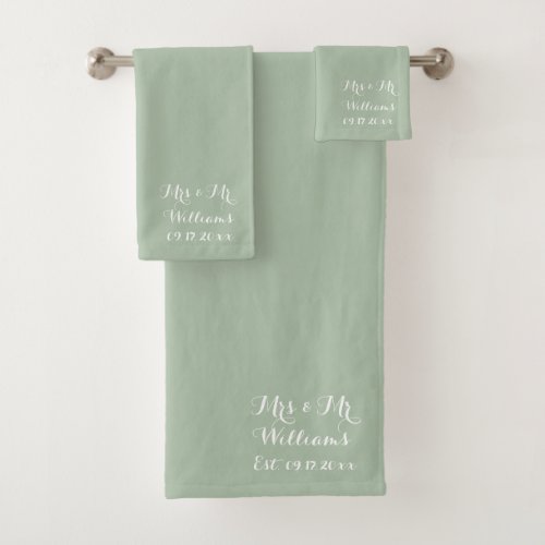 Sage Green Wedding Modern Elegant Rustic Boho Bath Towel Set