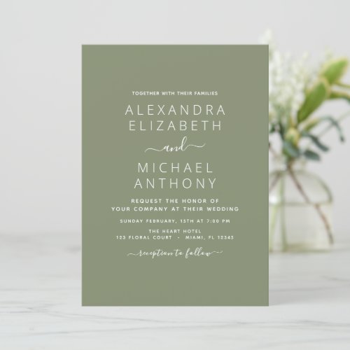 Sage Green Wedding Modern Typography Invitation