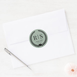 Sage Green Wedding Monogram Initials Classic Round Sticker