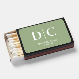 Sage Green Wedding Monogram Matchboxes