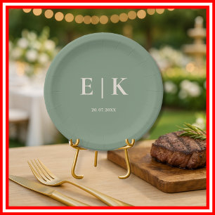 Sage Green Wedding   Monogram Paper Plates