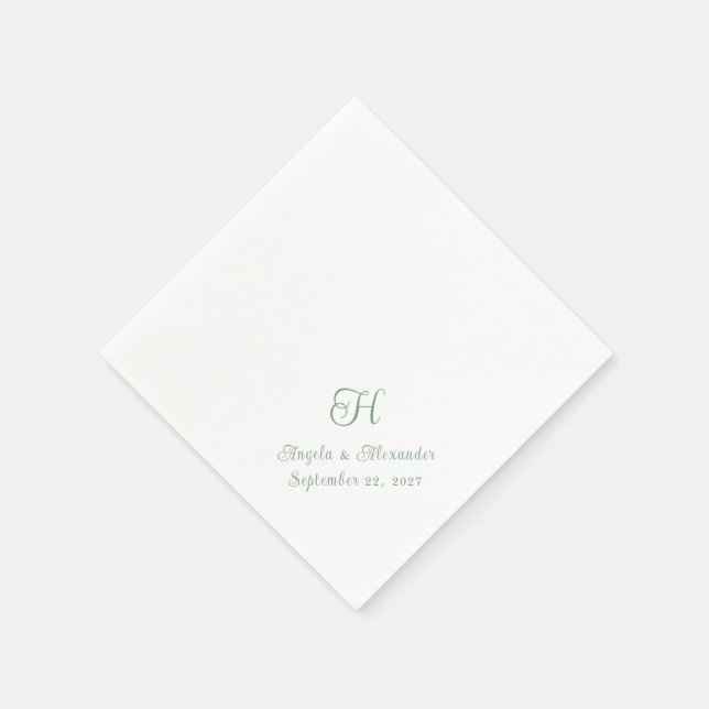 Sage Green Wedding Monogram Script Napkins (Corner)