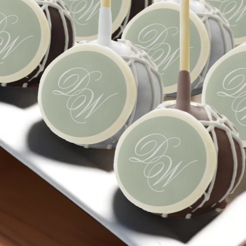 Sage Green Wedding Monogram Simple Elegant Script Cake Pops