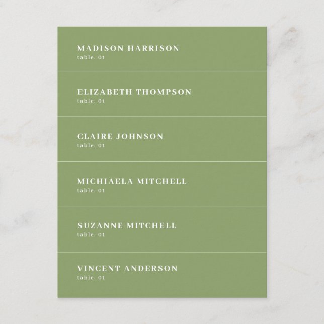 Sage Green Wedding Name Place Card DIY (Front)