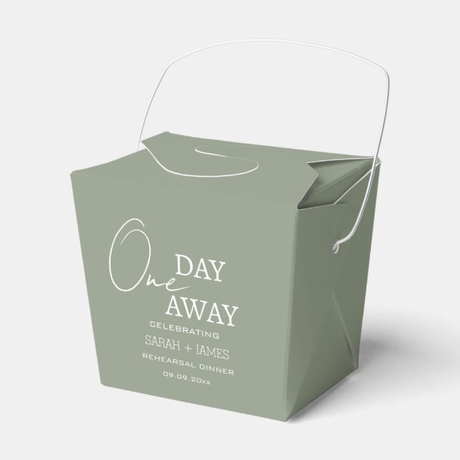 Sage Green Wedding One Day Away Rehearsal Dinner  Favor Boxes (Front Side)