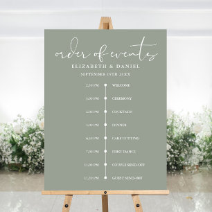 Sage Green Wedding Order Of Events Timeline Sign