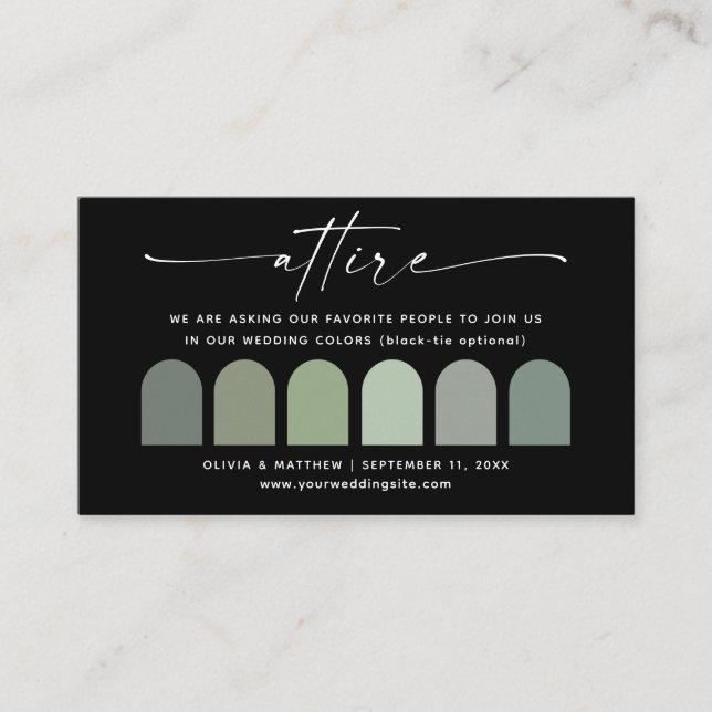 Sage Green Wedding Palette Attire | Dress Code Enclosure Card (Front)
