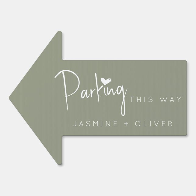 Sage green wedding parking this way arrow sign (Front)