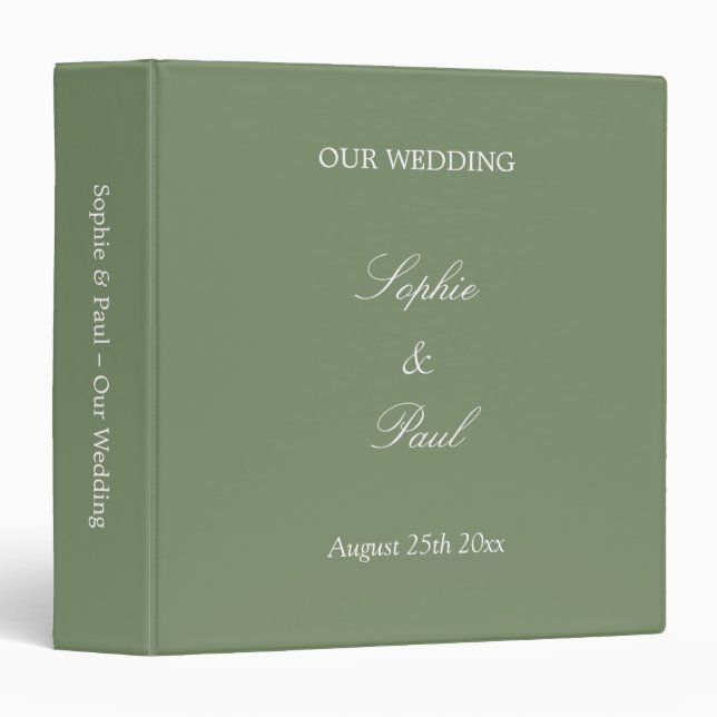Sage Green Wedding Personalized 3 Ring Binder (Front/Spine)