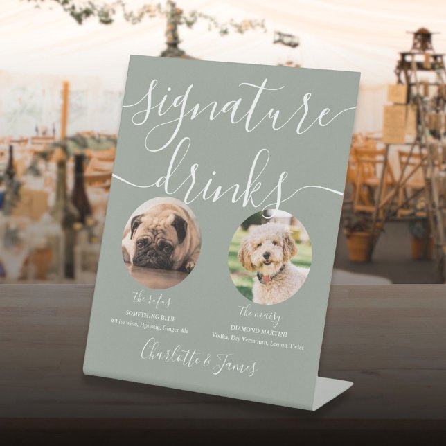 Sage Green Wedding Pet Dog Signature Drinks Pedestal Sign (Sage Green Wedding Pet Dog Signature Drinks Pedestal Sign)